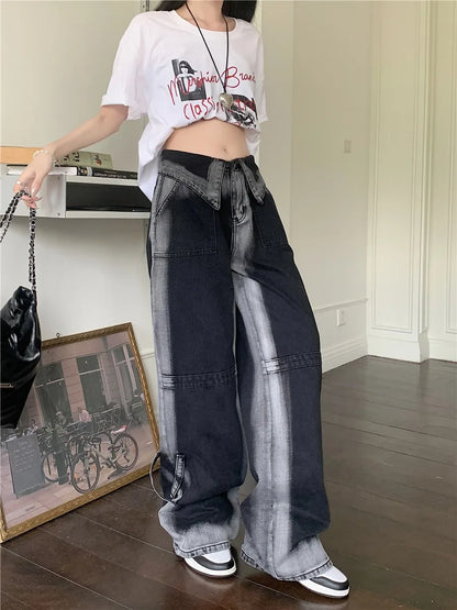 Femmes jean Baggy esthétique Vintage esthétique surdimensionné Cowboy pantalon Harajuku Streetwear Emo poubelle Denim haute rue pantalon