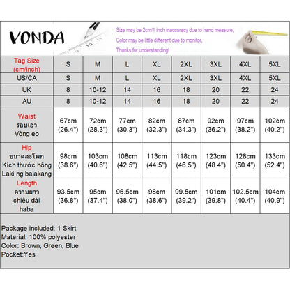 VONDA femmes jupes 2025 décontracté ceinture bouton conception fente longues jupes élégant couleur unie bureau dame bas surdimensionné