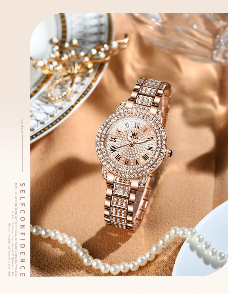 OLEVS Original diamant montre pour femmes mode élégant en acier inoxydable étanche Quartz montre-bracelet de luxe dames robe montres