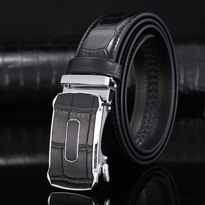 Ceinture en cuir véritable pour hommes d'affaires haut de gamme, 3.3cm, boucle automatique en alliage, peau de vache à deux couches, ceinture de costume décontractée pour hommes