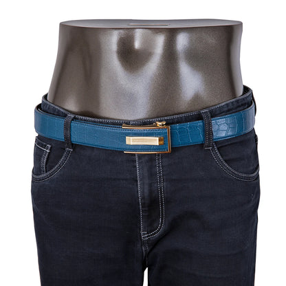 Ceinture en cuir de Crocodile bleu pour hommes, avec boucle automatique dorée, pour Jeans de Cowboy, nouvelle mode 2020