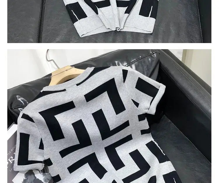 T-shirt à manches courtes Ice Inj, col rond, conception haut de gamme, fouet, imprimé géométrique, loisirs simples, mode estivale, nouveau, 2024