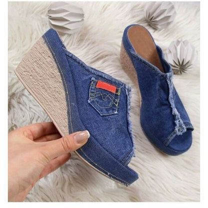 Femmes chaussures été nouveau Cowboy pantoufles mode rétro plate-forme compensée chaussures de plage femme Peep talons hauts Sandalias Mules 2023