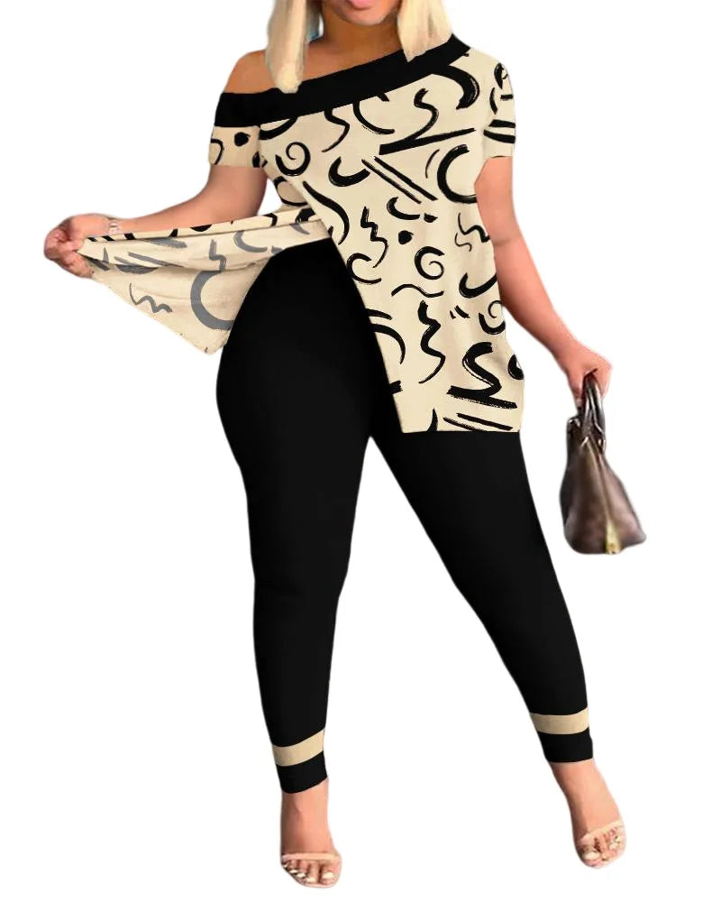 Ensemble 2 pièces imprimé pour femme, nouvelle collection printemps et été