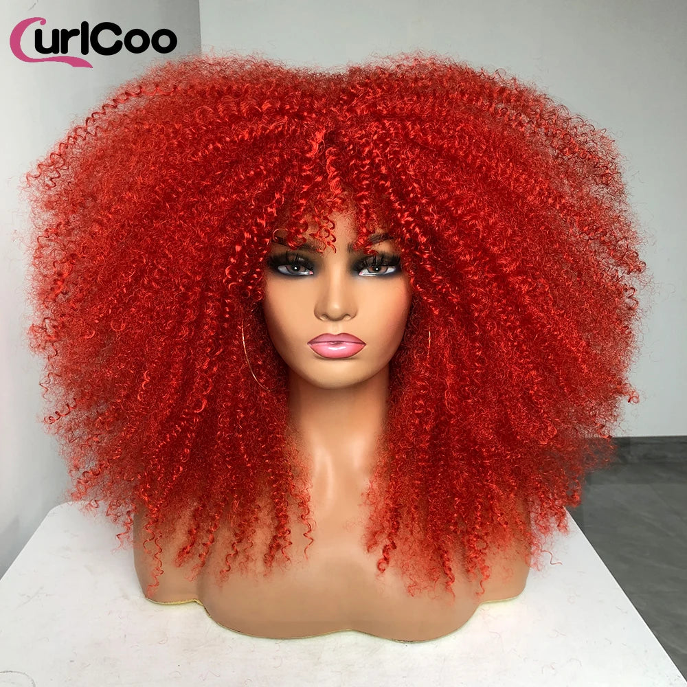 Perruque bouclée avec frange, perruque Afro bouclée pour femmes noires, perruque longue et moelleuse en Fiber synthétique pour fête quotidienne, Cosplay