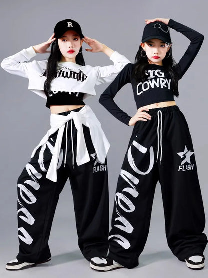 Filles K-pop haut court mode lettres Sport Joggers pantalon fille groupe vêtements ensembles enfants Hip Hop Streetwear enfants Jazz Costumes
