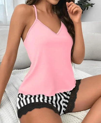 Ensemble deux pièces décontracté pour femmes, nouvelle mode d'été 2023, tenue Sexy, imprimé Floral, garniture en dentelle, ensemble camisole de sommeil, vêtements féminins