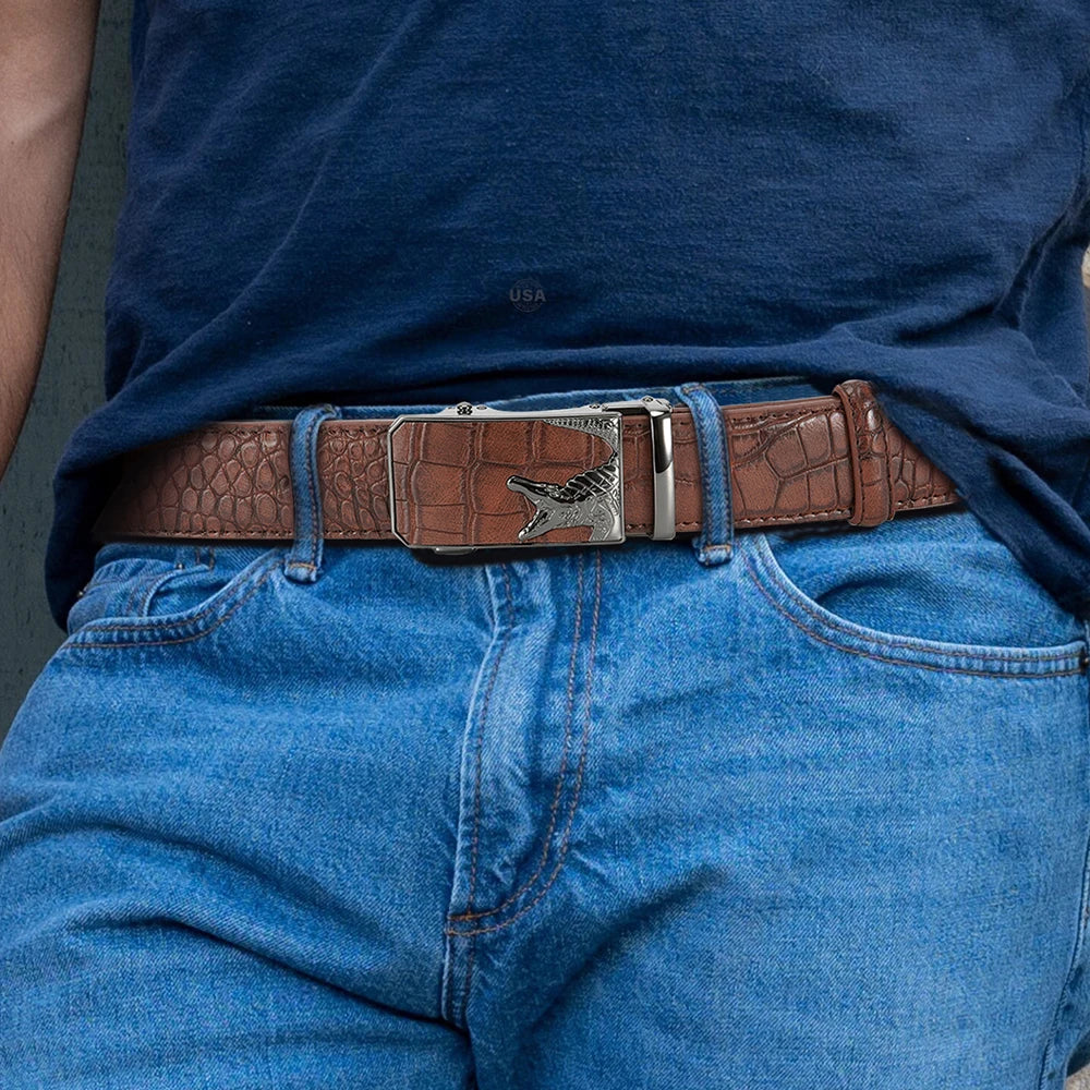 Ceinture en cuir PU pour hommes, ceinture à boucle automatique à la mode pour les affaires populaires, ceinture masculine de haute qualité