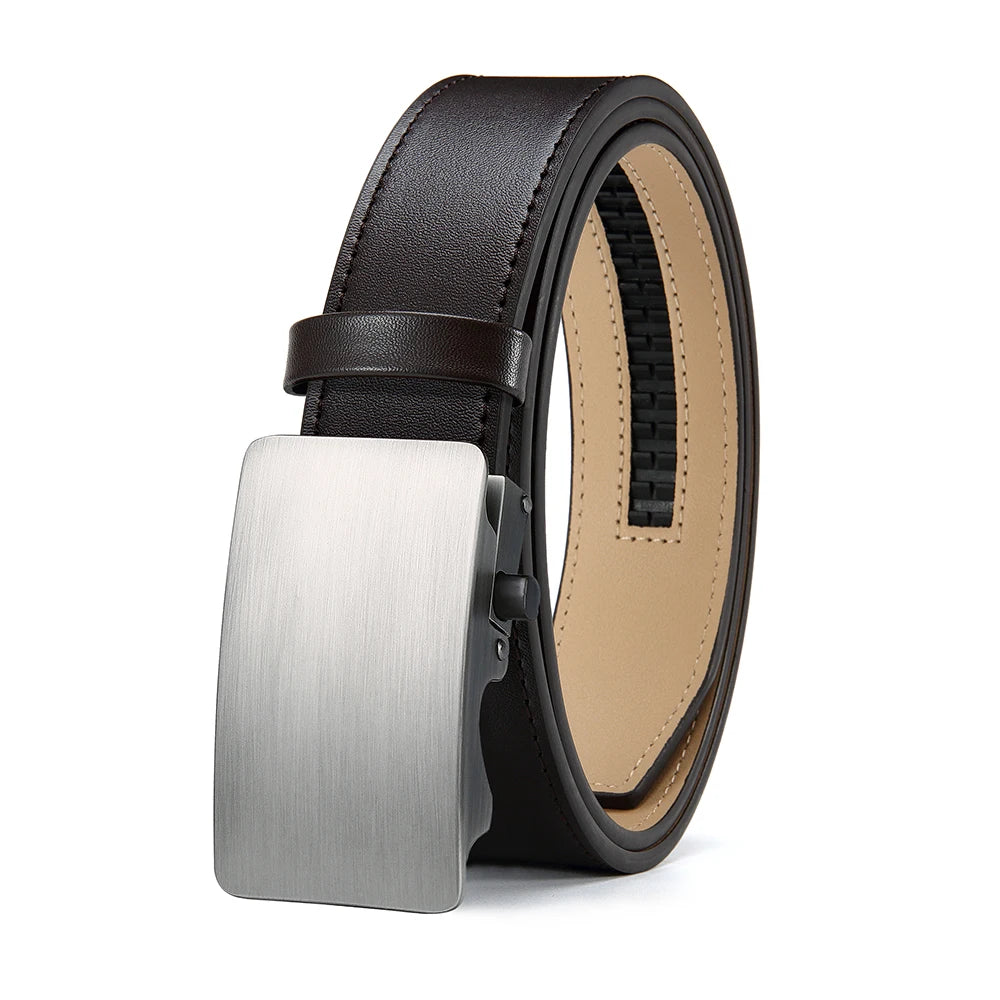 Ceinture d'affaires à cliquet lisse en cuir de qualité supérieure pour hommes, robe décontractée, 03 structure réglable, sur mesure