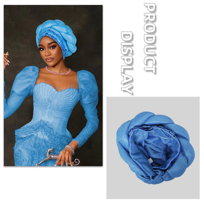 Couvre-chef africain Auto Gele déjà fabriqué, Turban brillant pour femmes, Hijab nigérian tressé, couvre-chef pour fête de mariage