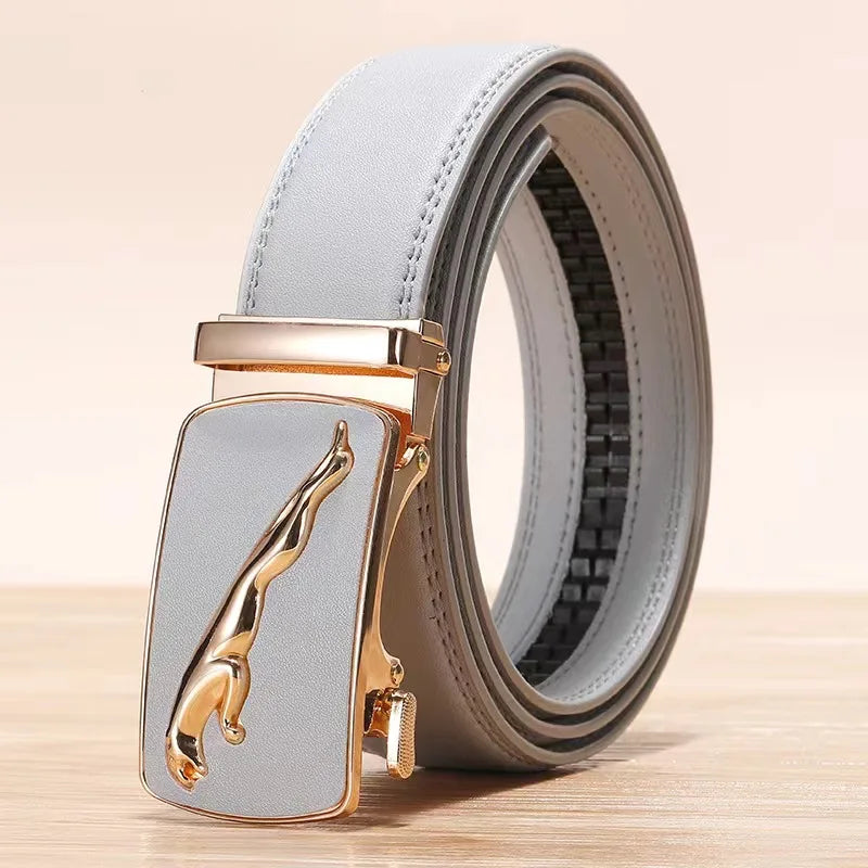 Ceinture en cuir véritable pour hommes et femmes, sangle de structure automatique, mode polyvalente, procureur, femme, homme, blanc, noir, pantalon rouge, environnement