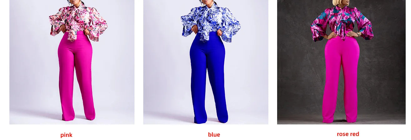 Ensemble chemise à manches longues et pantalon large pour femme, décontracté, imprimé, élégant, mode, automne, hiver, nouveau, 2 pièces