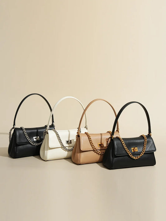 Sac à bandoulière en cuir de vache pour femmes, avec chaîne, petit Design, sac à main haut de gamme pour employés de bureau, accessoire de mode à bandoulière unique