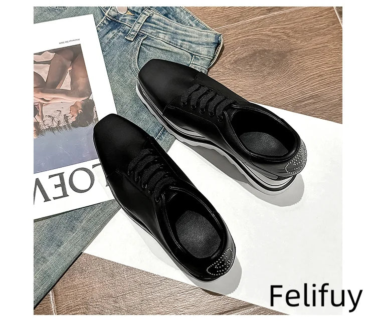 Baskets Blanches en Cuir de Vache pour Femme, Chaussures à Semelle Optique, Décontractées, à Lacets, Confortables, d'Extérieur, de Styliste, Printemps 2024