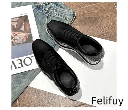 Baskets Blanches en Cuir de Vache pour Femme, Chaussures à Semelle Optique, Décontractées, à Lacets, Confortables, d'Extérieur, de Styliste, Printemps 2024