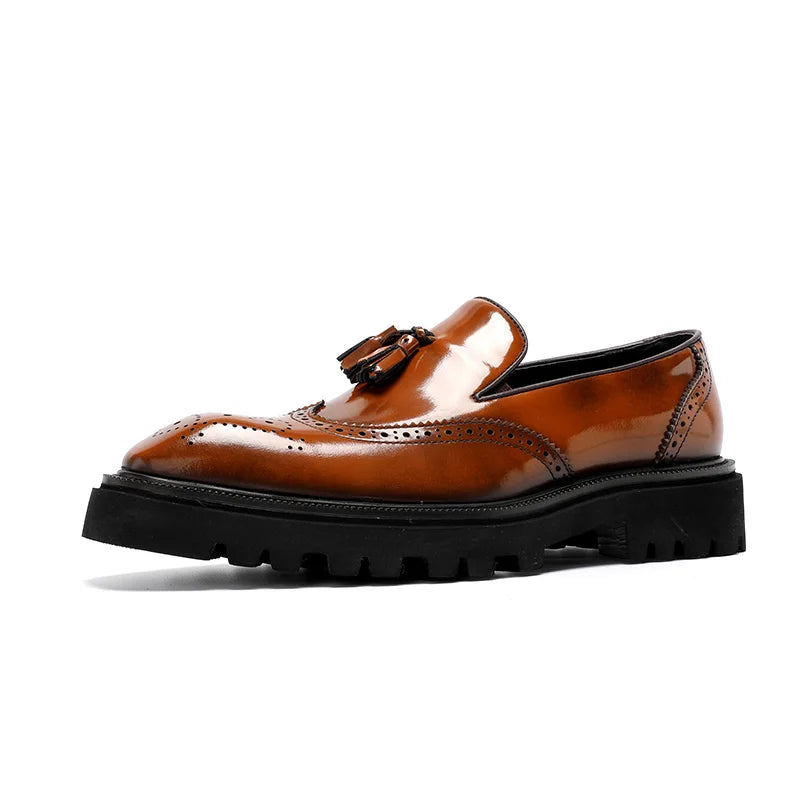 Mocassins d'été en cuir véritable pour hommes, chaussures d'été à enfiler, respirantes, semelle épaisse, richelieu, pompon, tenue décontractée