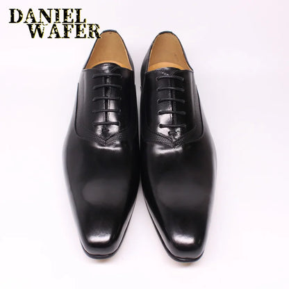 Chaussures Oxford de luxe en cuir véritable pour hommes, faites à la main, noir, marron, imprimé, à lacets, pointu, Parker, mariage, bureau, robe formelle