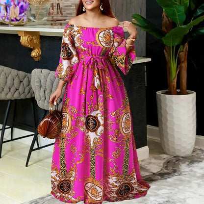 VONDA-Robe maxi bohème pour femmes, robe de soirée imprimée, robe d'été sexy à manches longues lanterne, robe vintage ceinturée, robe éducative, 2023