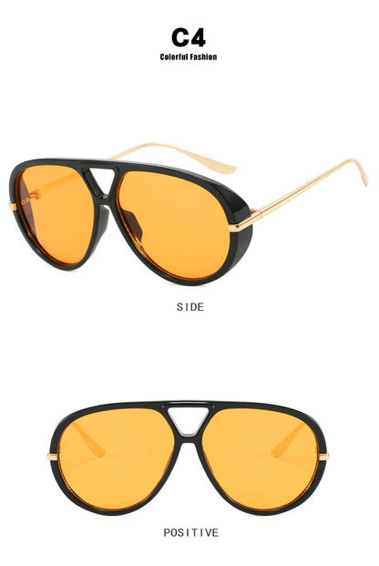 Lunettes de soleil pilote Punk ovales surdimensionnées pour femmes, grande marque de luxe, monture métallique Vintage, lunettes de soleil pour dames, bouclier UV400, 2025