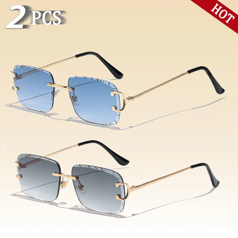 CATERSIDE lunettes de soleil carrées sans monture hommes Cupronickel mode Punk dégradé lunettes de soleil Vintage à la mode petite monture lunettes UV400