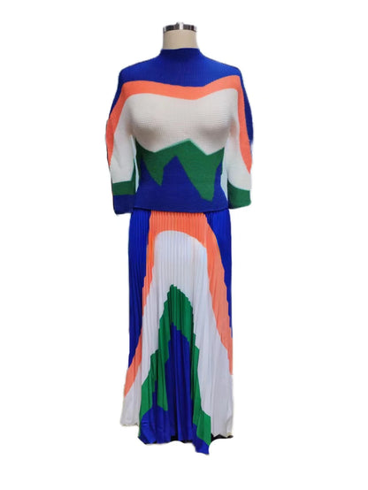 Ensemble haut et jupe plissée à manches longues et col mi-haut assortis, document d'impression ATA Yake, coupe couvertes, été, nouveau, 2024, 2 pièces