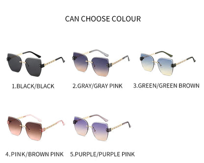 JUNCTURE femmes sans bordure lunettes de soleil Vintage mode oeil de chat lunettes de soleil dégradé dame fête vacances cadeaux lunettes de soleil pour les femmes