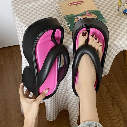 Sandales d'été à talons hauts de 7 cm pour femmes, mules à talons épais, tongs EVA, chaussures de maison, pantoufles à plateforme d'extérieur, nouvelle collection