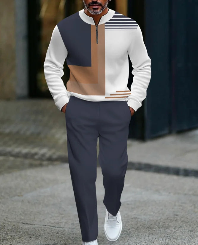 Ensemble pantalon Long à manches longues pour hommes, demi-fermeture éclair imprimée en 3D, fermeture à glissière, ajustement confortable, tenue décontractée à la mode, nouvelle collection 2025