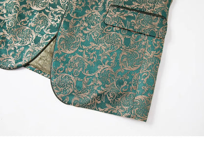 Costume vert 3 pièces pour hommes, veste de robe de soirée de mariage avec gilet et pantalon, ensembles Slim à la mode pour hommes, tissu Jacquard Beige, noir, bleu