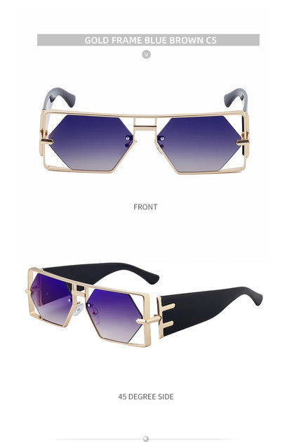 Steampunk Rectangle lunettes de Soleil Femmes Hommes 2025 De Luxe Creux En Métal Cadre Lunettes de Soleil Vintage Punk Hexagone Lunettes UV400 Nuances