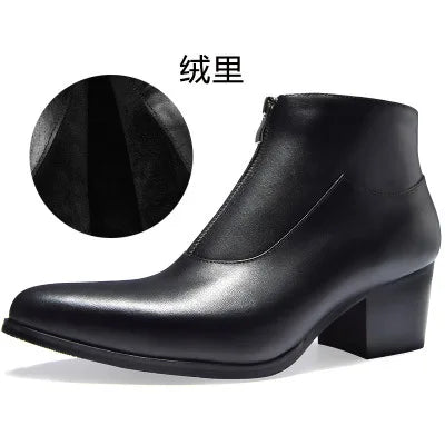 Bottines de luxe en cuir véritable pour hommes, talons hauts de 6 Cm, chaudes, noires et blanches, bottes sociales pour fête de mariage, chaussures habillées, hiver 2024