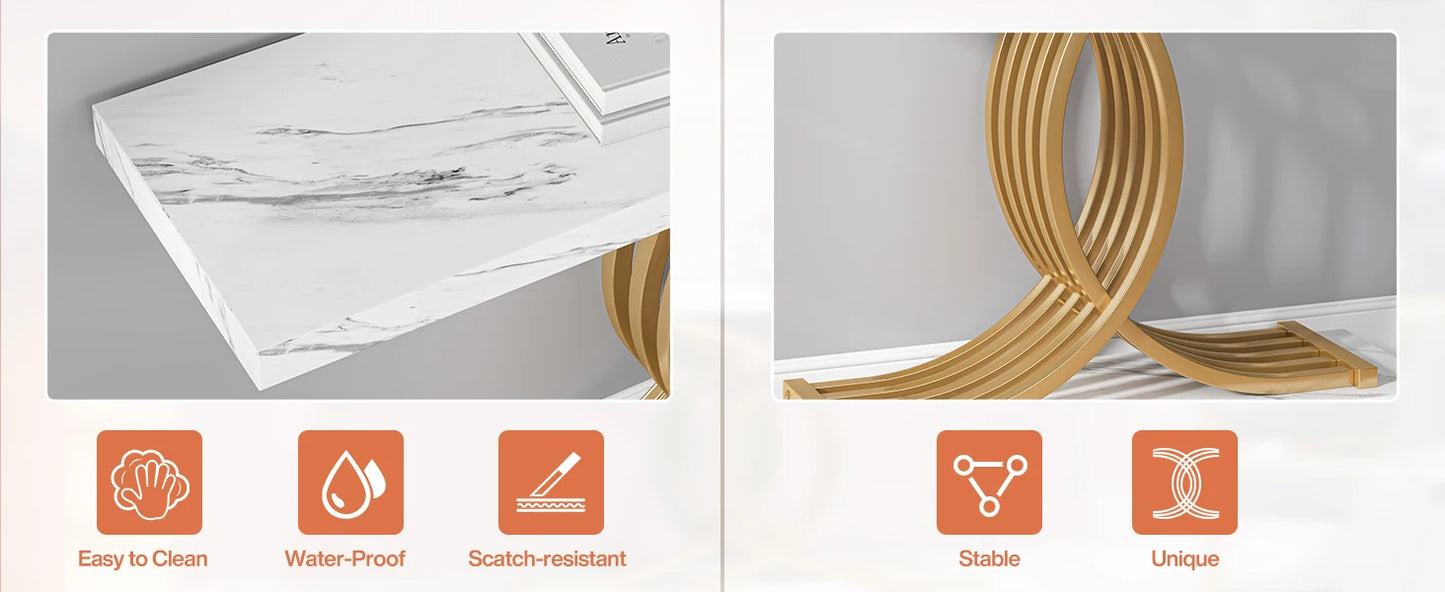 Tribesigns-Table d'entrée dorée, canapé moderne en imitation marbre, avec pieds géométriques en métal, 39 pouces