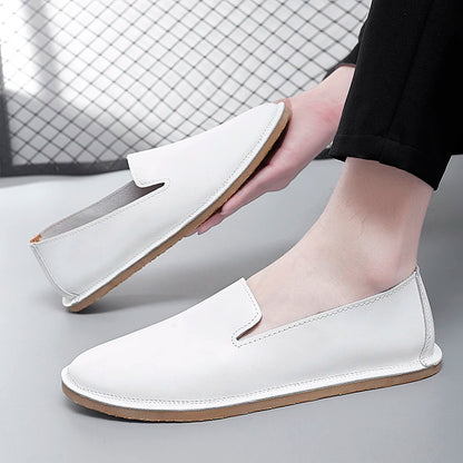 Chaussures à enfiler en cuir faites à la main, mocassins décontractés et souples pour hommes, mocassins simples et confortables, chaussures de bateau respirantes, chaussures plates d'affaires à la mode