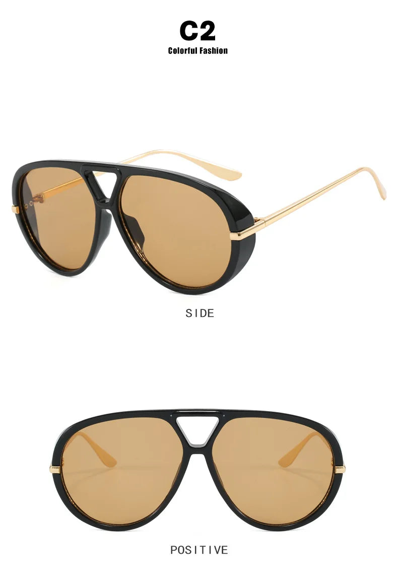 Lunettes de soleil pilote Punk ovales surdimensionnées pour femmes, grande marque de luxe, monture métallique Vintage, lunettes de soleil pour dames, bouclier UV400, 2025