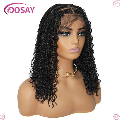 Perruques Synthétiques Bouclées Courtes 360 Full Lace Boho Tresses, 12 Pouces, Sans Nministériels d, Tresse de Boîte de Déesse, Cheveux de Bébé Pré-épilés