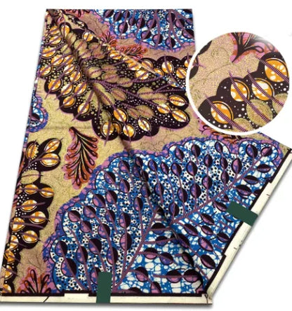 Tissu africain en cire de coton, très bonne qualité, nouvelle grande cire Ankara brillante Pagne, couleur grise, brillant doré, trucs Batik, 6 mètres