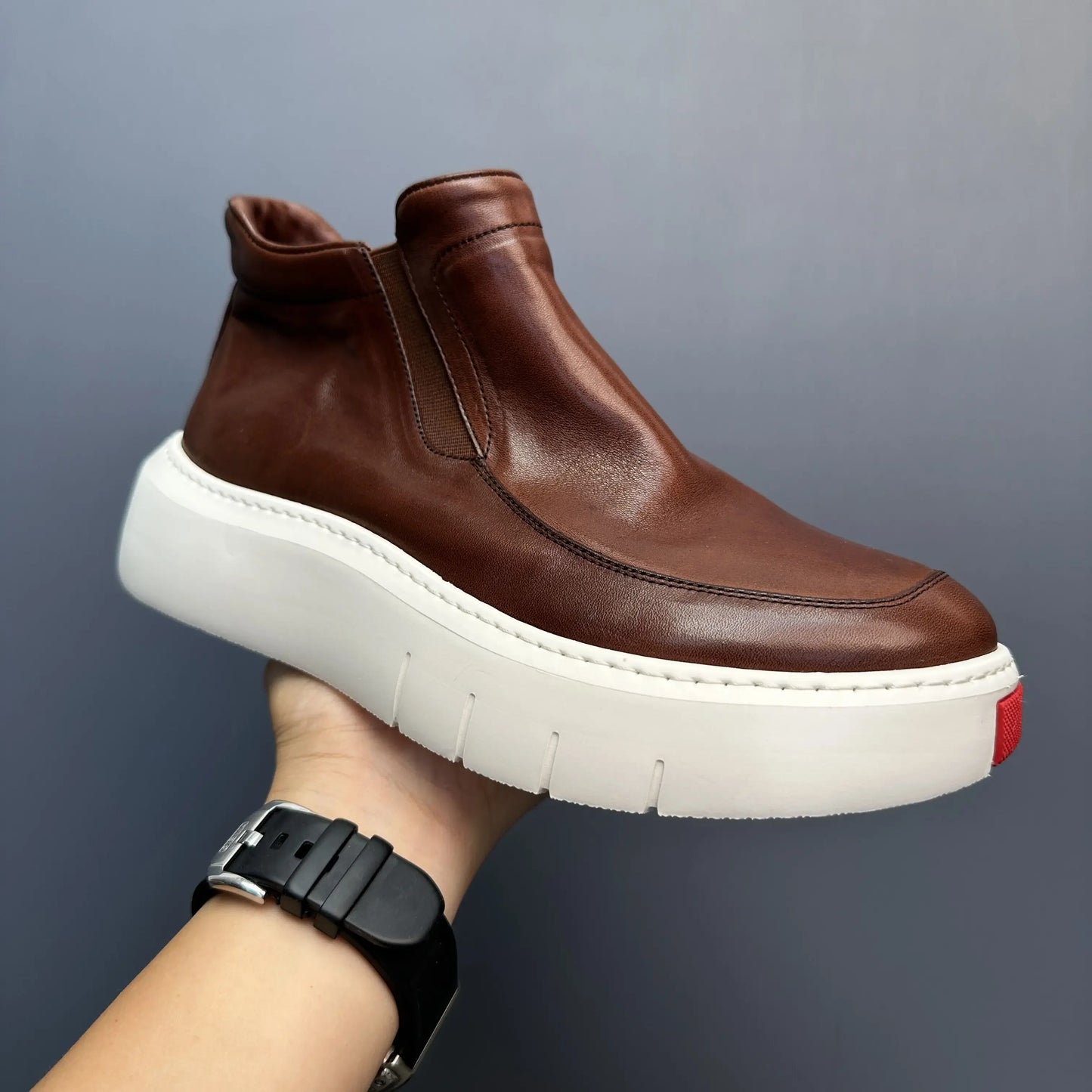Bottes courtes montantes en cuir véritable pour hommes, chaussures décontractées, semelle optique rétro, printemps et automne, nouveau, 2025