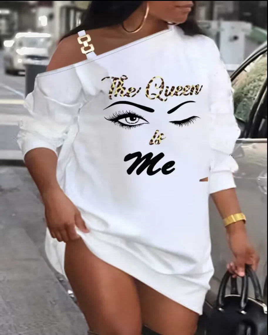 Mini robe imprimée décontractée pour femmes, mode, coupe ample, col diagonale ajouré, manches longues, robes de soirée courtes, Club, automne