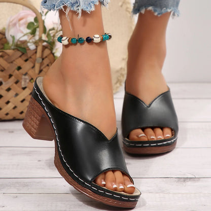 Pantoufles à talons hauts et bout ouvert pour femmes, nouvelle mode d'été, vêtements d'extérieur, chaussures à enfiler, tailles 36 à 43, amorti supérieur en polyuréthane