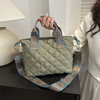 Sac à main à large ceinture pour femmes, automne/hiver, espace losange, sac à bandoulière en coton, grande capacité, fourre-tout de Shopping assorti