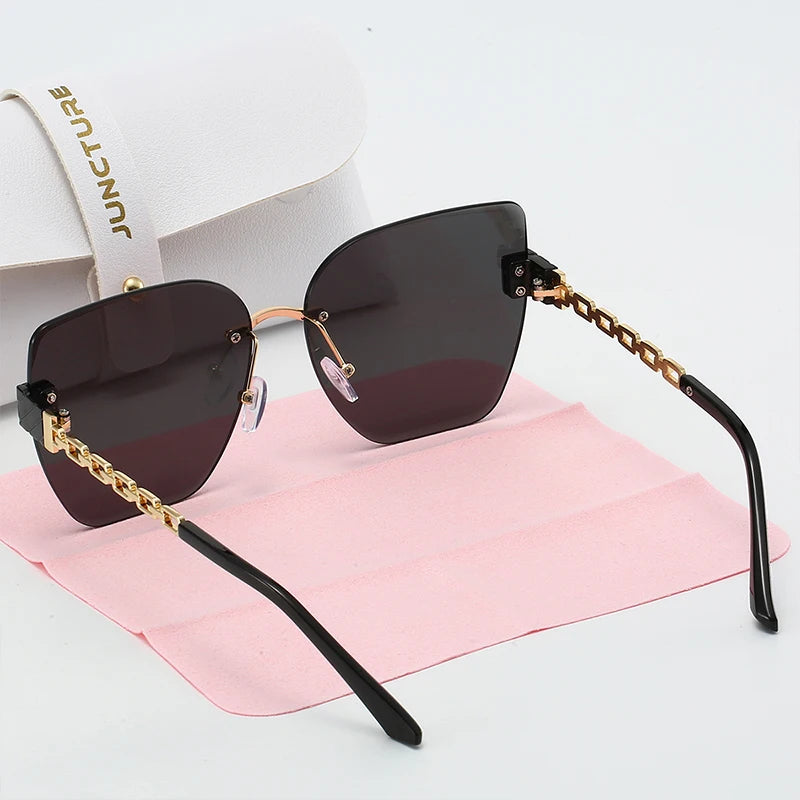 JUNCTURE femmes sans bordure lunettes de soleil Vintage mode oeil de chat lunettes de soleil dégradé dame fête vacances cadeaux lunettes de soleil pour les femmes