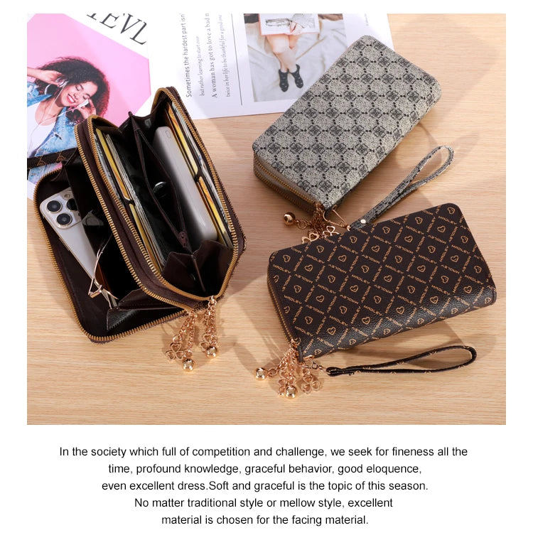 Portefeuille long simple de grande capacité, Sac à fermeture éclair en simili cuir, Sac d'embrayage multifonctionnel décontracté