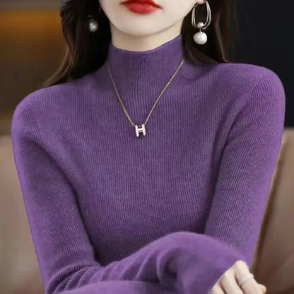 Pull en tricot à demi-col roulé pour femme, couleur unie, coréen, manches longues, mode assortie, épais, chaud, Slim, nouvelle collection automne hiver