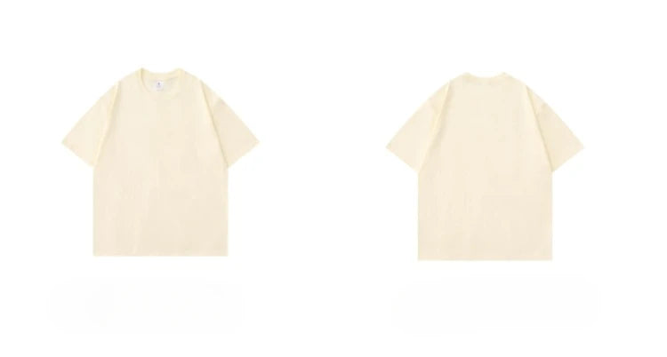 T-shirt à manches courtes en coton épais, Beige, 300g, col rond, ample et Base, pour hommes et femmes, été