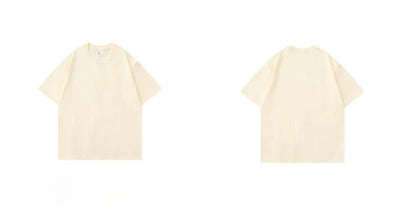 T-shirt à manches courtes en coton épais, Beige, 300g, col rond, ample et Base, pour hommes et femmes, été