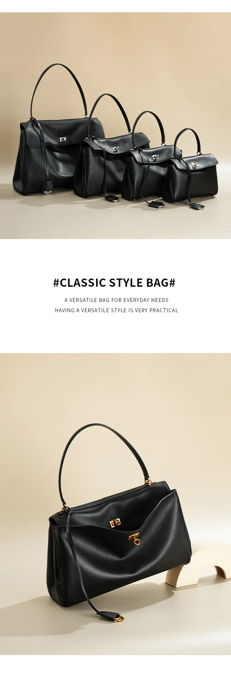 2025 Rodeo cuir grande capacité sac fourre-tout de banlieue sac à main à bandoulière unique sac à bandoulière sous les bras pour les déplacements élégants