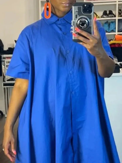 Onecozyday – combinaison d'été ample pour femmes, couleur unie, col à revers, manches courtes, combishort boutonné, décontracté, Streetwear, barboteuse