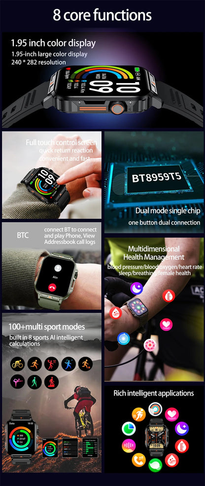 2024 nouveau 1.95 extérieur militaire homme montre intelligente hommes Bluetooth appel Smartwatch hommes pour Android IOS IP68 étanche Ftiness montres
