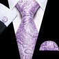 Barry.Wang violet lilas lavande soie hommes cravate mouchoir bouton de manchette ensemble Jacquard cravate florale pour homme mariage fête d'affaires