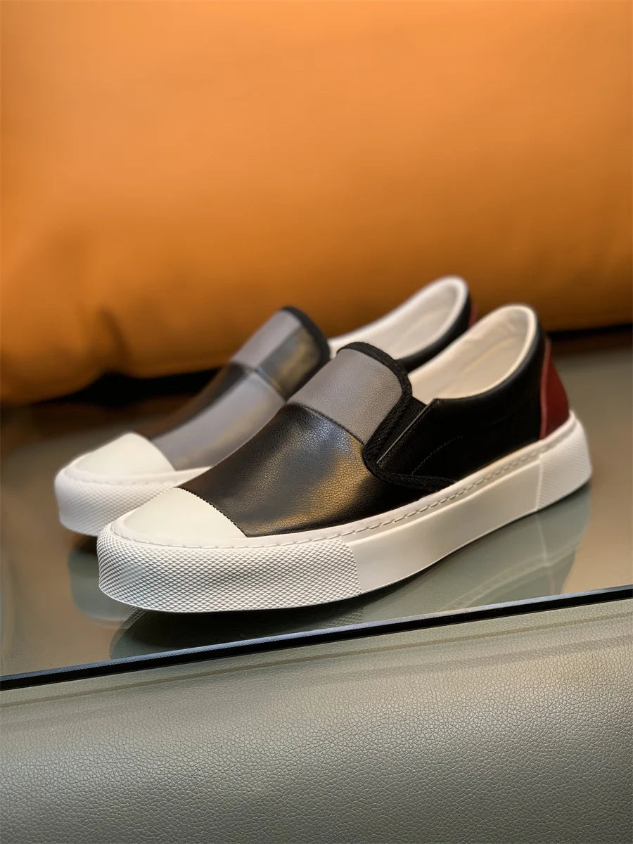 Printemps nouveaux hommes en cuir à semelles épaisses simples et à la mode couleur bloqué chaussures décontractées